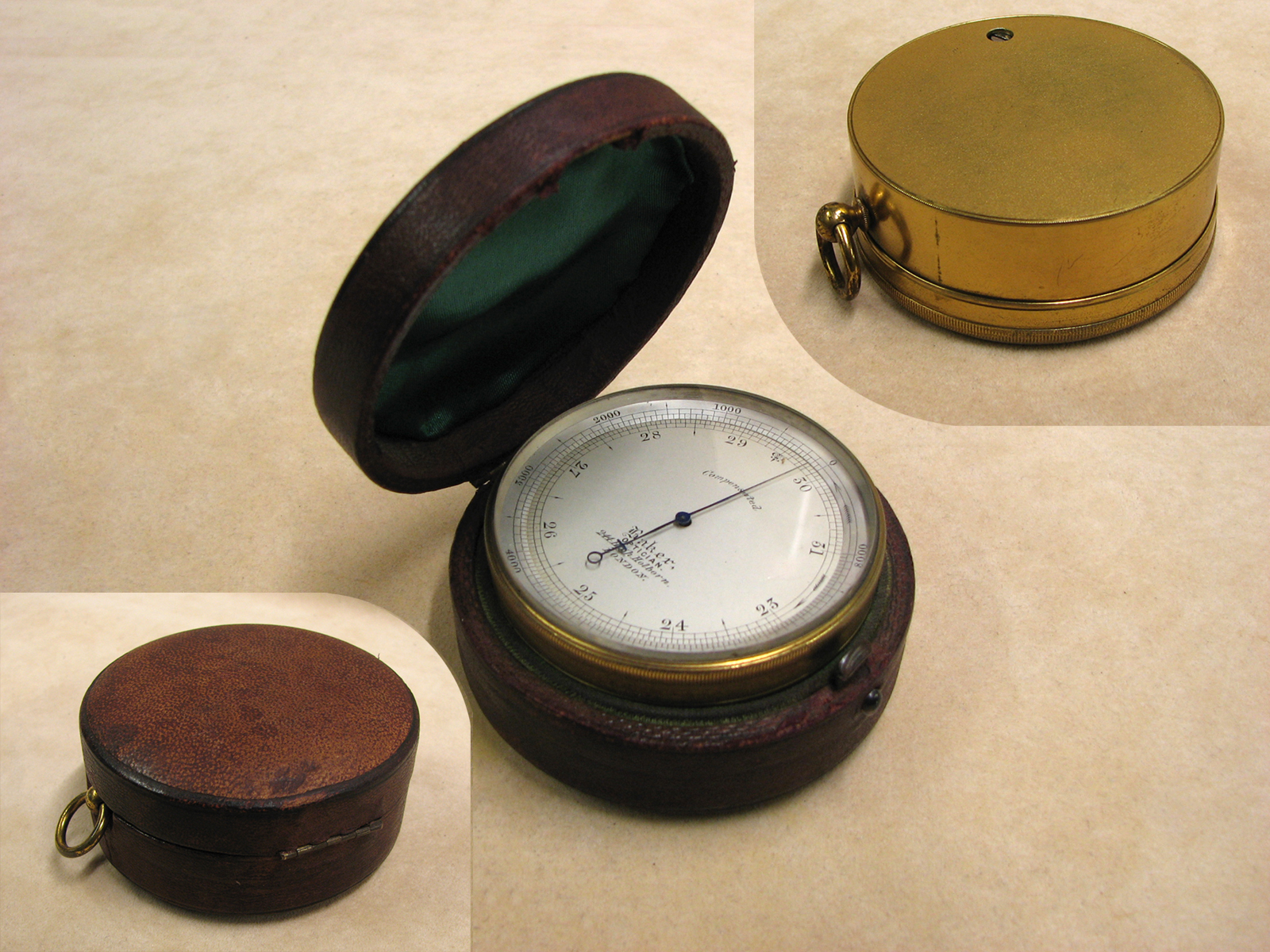 19th Century pocket barometer signed 'Baker, OPTICIAN. 244 High Holborn, London'